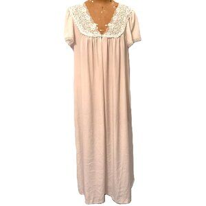 Vintage Christian Dior Women's Light Pink & White Lace Long Night Gown Large